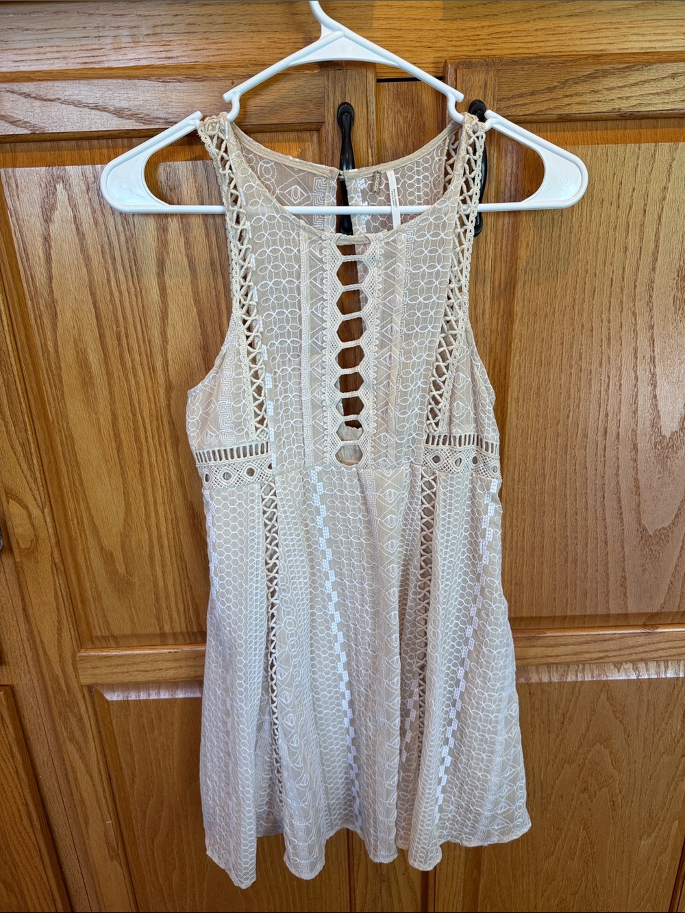 229 Free People Cream Embroidered Lace Boho Sleeveless Tunic Mini Dress Small 0 - Picture 2 of 9
